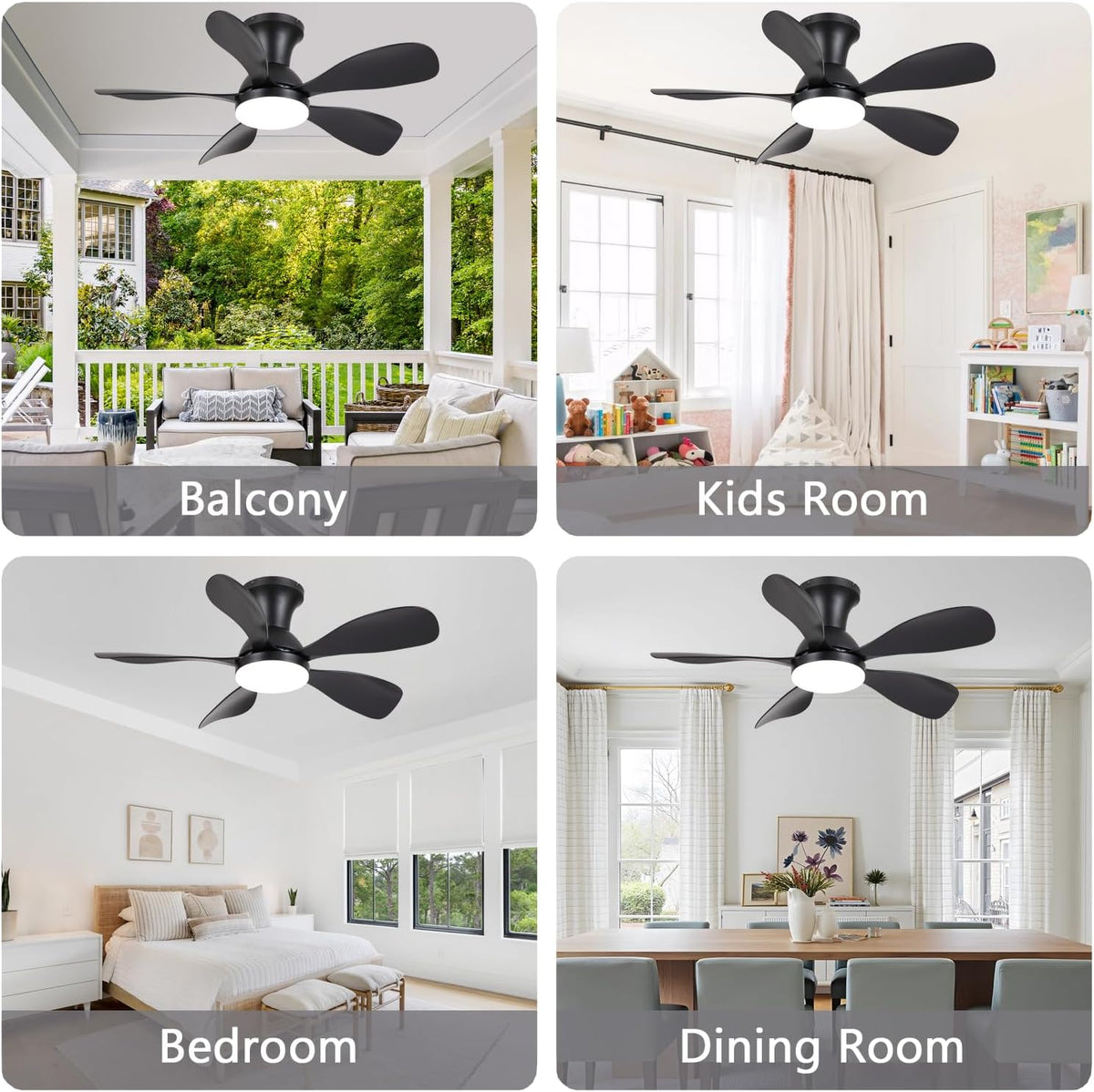 NKPU 33 Inch Low Profile Ceiling Fans with Lights, Black