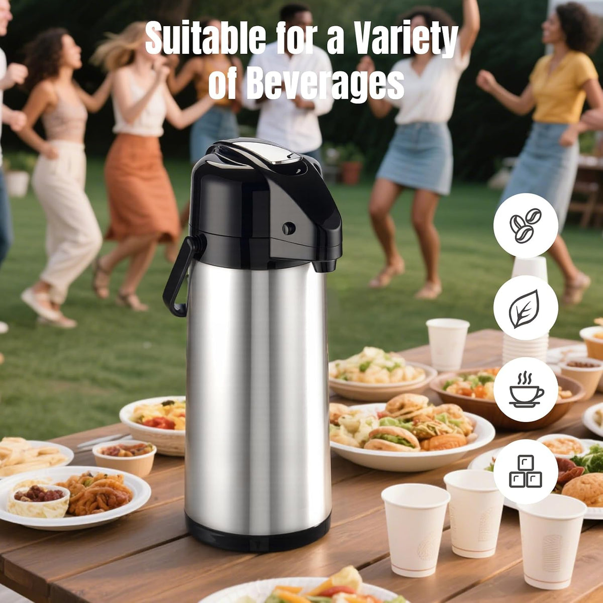 PARACITY Coffee Carafe With Pump, Stainless Steel Airpot Drink Dispenser