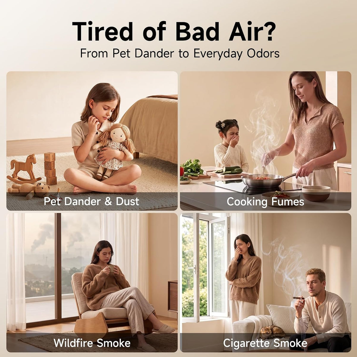 Provirtec Pet Air Purifier for Home with H13 HEPA, 2 Washable Pre-Filters