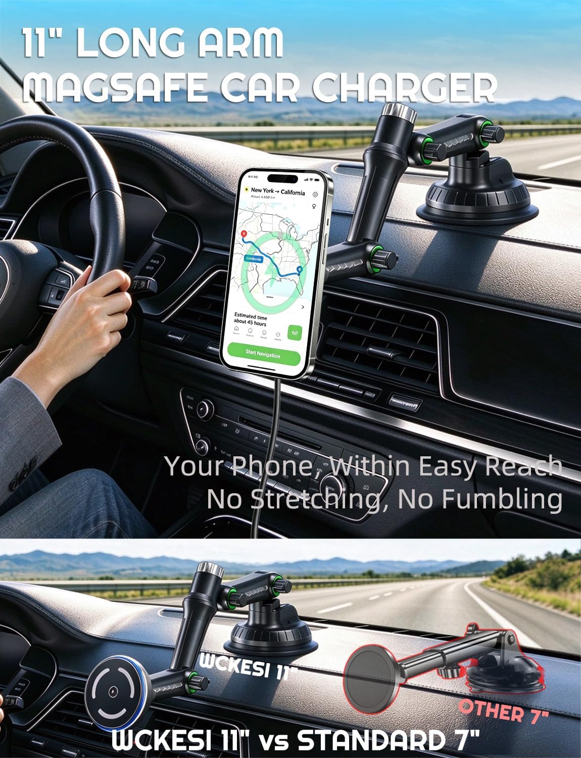 Phone Mount Holder for Truck MagSafe Car Charger, Qi 15W Fast Power