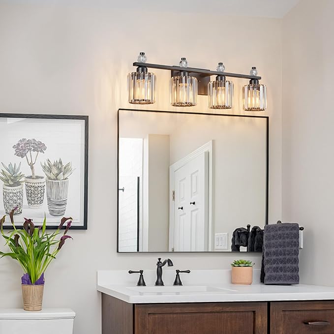 FDPBY Bathroom Vanity Lights 4-Light Sand Black Modern Crystal Vanity Light