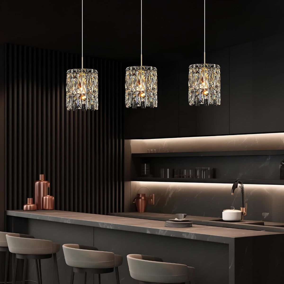 Modern K9 Gold Crystal Pendant Lights Kitchen Island Set of 3