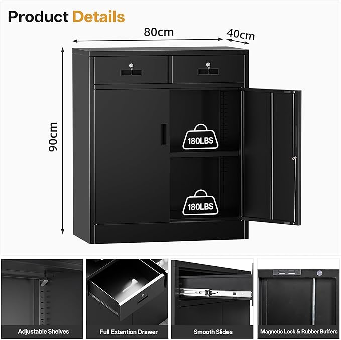 Metal Storage Cabinet, 36 Inch Tall Metal Garage Cabinet