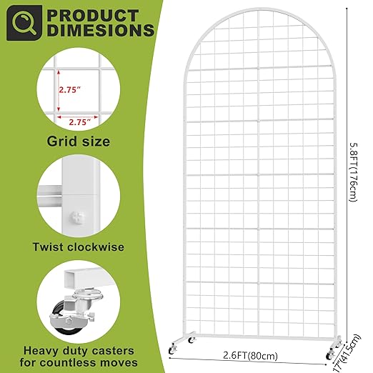 VGMiu Grid Wall Panel 1PCS Display Stand 2.6' x 5.8' FT White Grid Wa...
