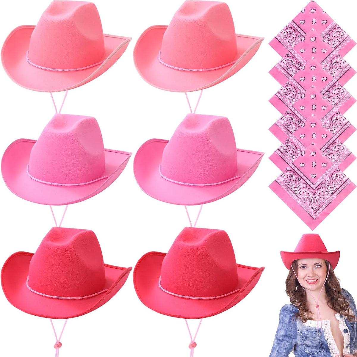 Coume 12 Pcs Adutls Cowboy Hats with Bandanas