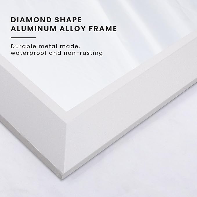 Amorho Bathroom Mirror, 40X32 Inch White Thick Metal Framed Wall Mirrors