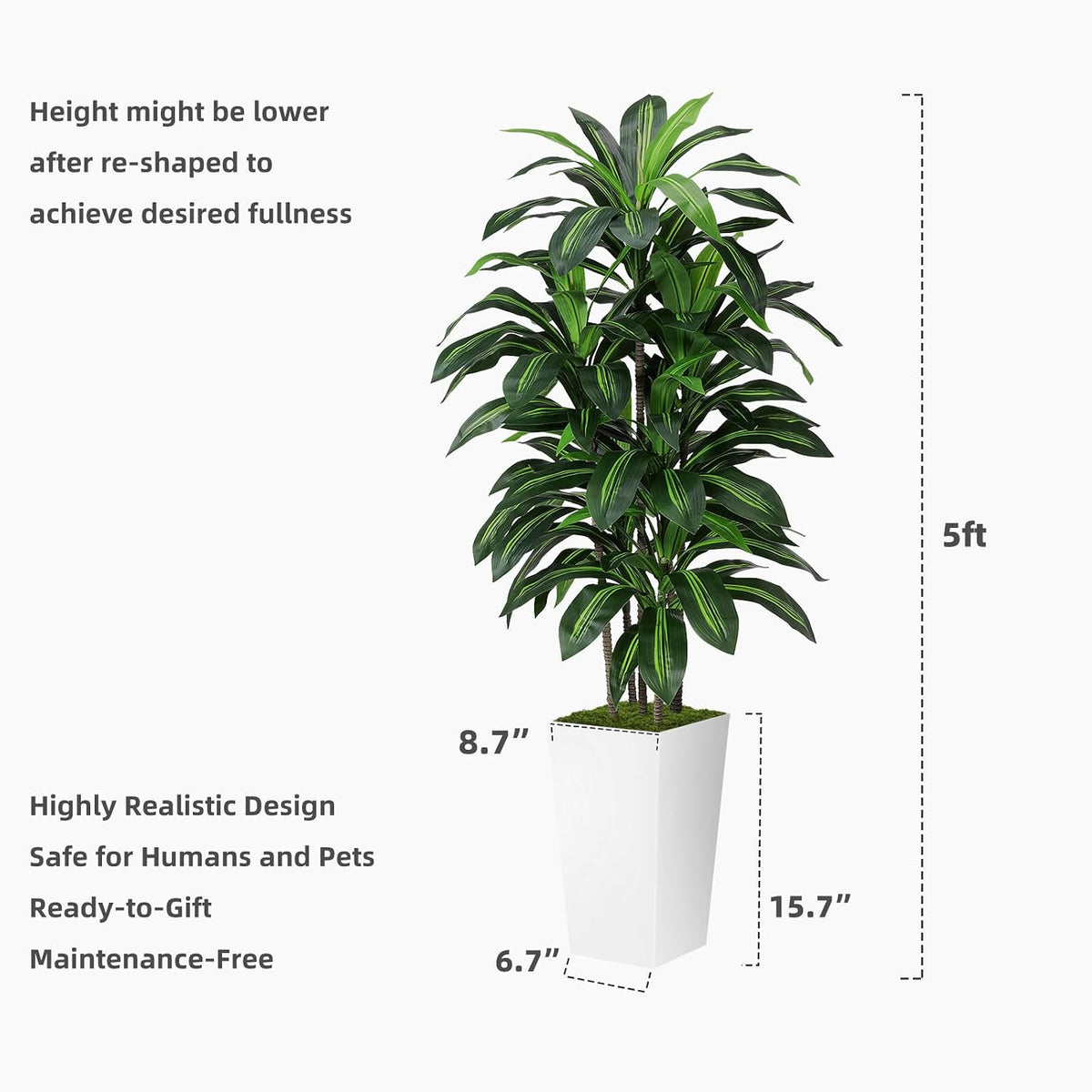 Artificial Plant 5FT Dracaena Fake Tree with Black Tall Planter