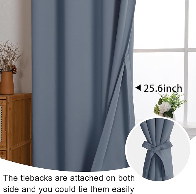JIUZHEN Blackout Curtains with Tiebacks
