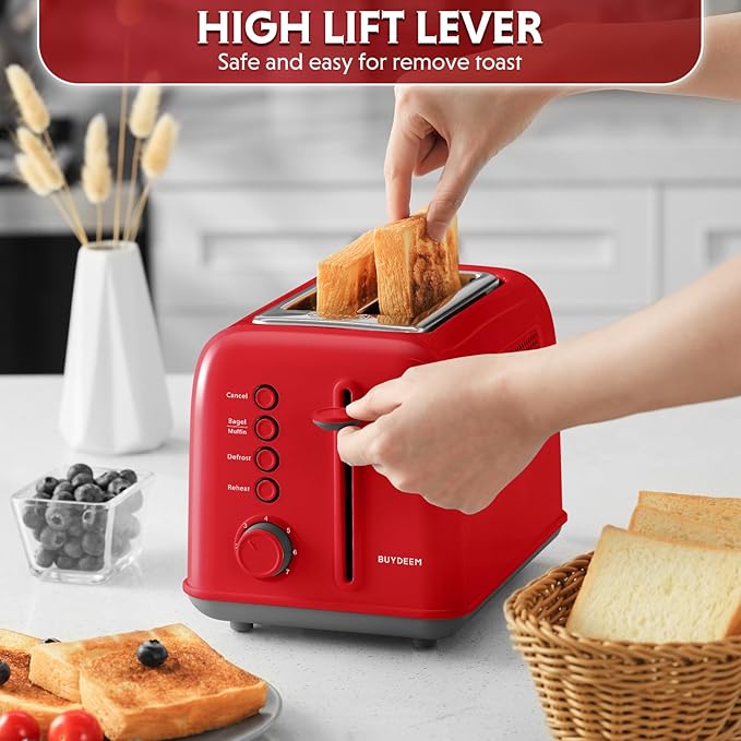 BUYDEEM DT620 2-Slice Toaster, Extra Wide Slots, Retro Stainless Steel
