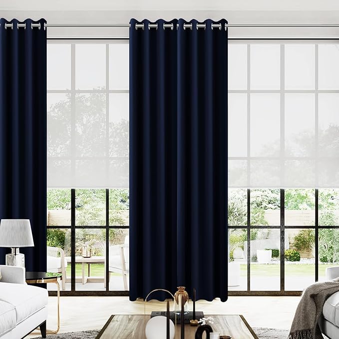 KOUFALL Navy Blue Curtains 102 Inches Long