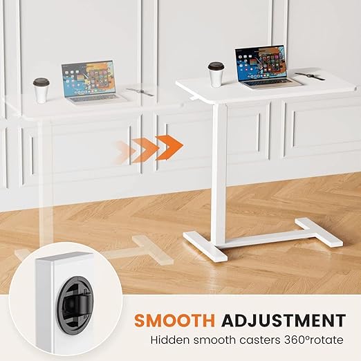 Mobile Bed Laptop Desk with Lockable Wheels and Height Adjustment Function