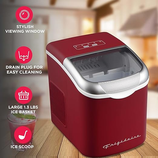 FRIGIDAIRE Retro Compact Ice Maker Machine, Bullet Ice, 26 lb per Day