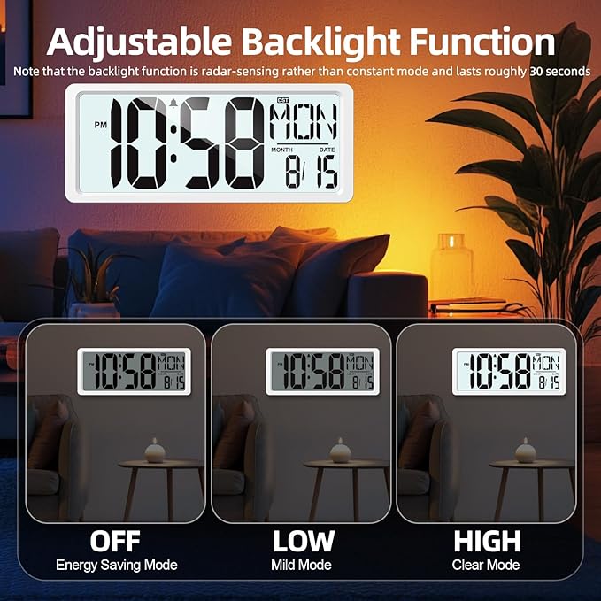 XREXS Large Digital Wall Clock Battery Operated