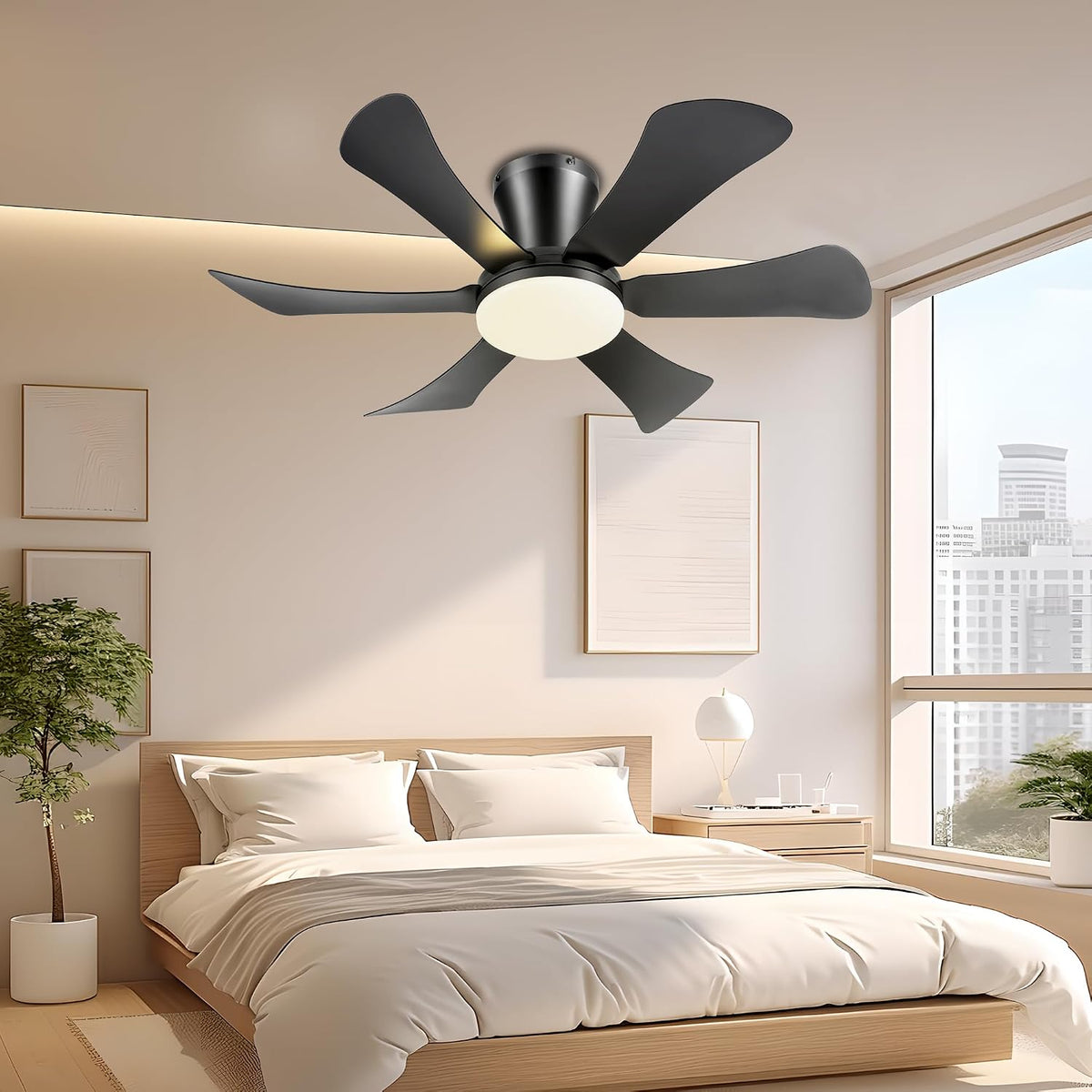 GJeg Ceiling Fans with Lights,36" Low Profile Ceiling Fan （Black）
