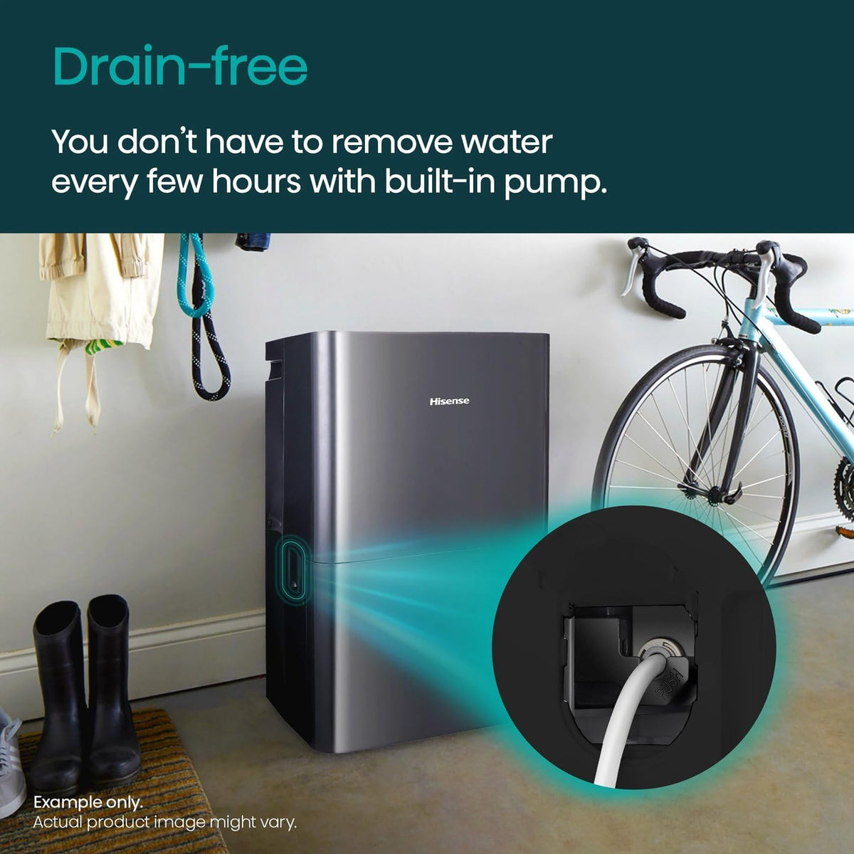 Hisense 50-Pint Lift-Up Portable Dehumidifier with Built-In Pump, Black