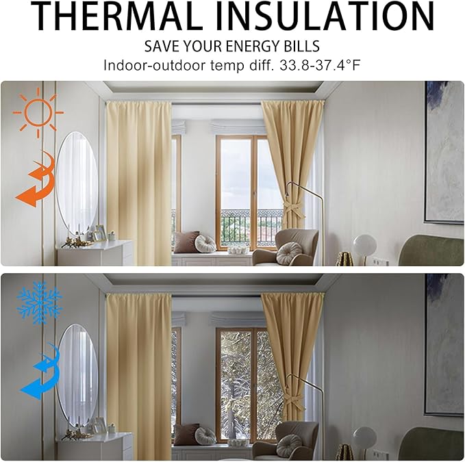 JIUZHEN Blackout Curtains for Bedroom– Thermal Insulated, Noise Reducing Room