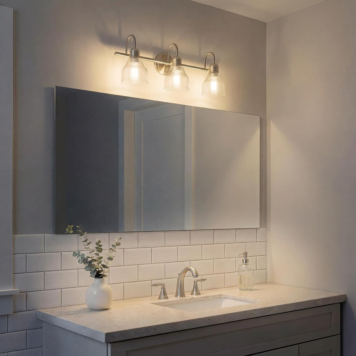Kichler Avery 3-Light Farmhouse Vanity Light, Brushed Nickel