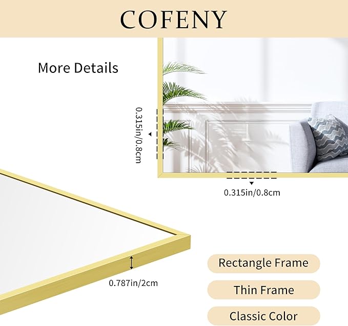 Gold Bathroom Mirror for Wall, 30x36 Inch Rectangle
