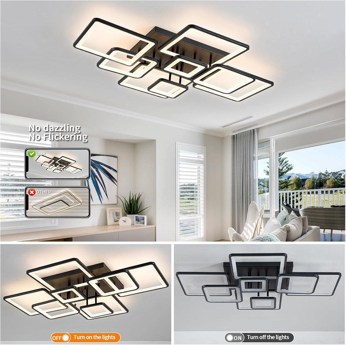 Shine LUEST Modern LED Ceiling Light, Dimmable LED Chandelier Black Flush Mou...
