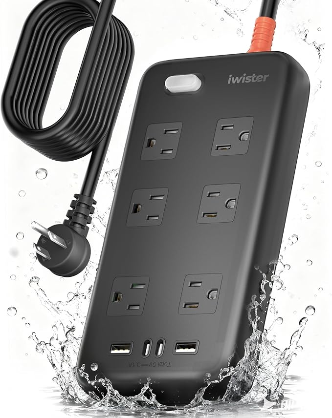 Iwister Outdoor Power Strip Weatherproof IPX6, Iwister 15 Ft Extension Cord
