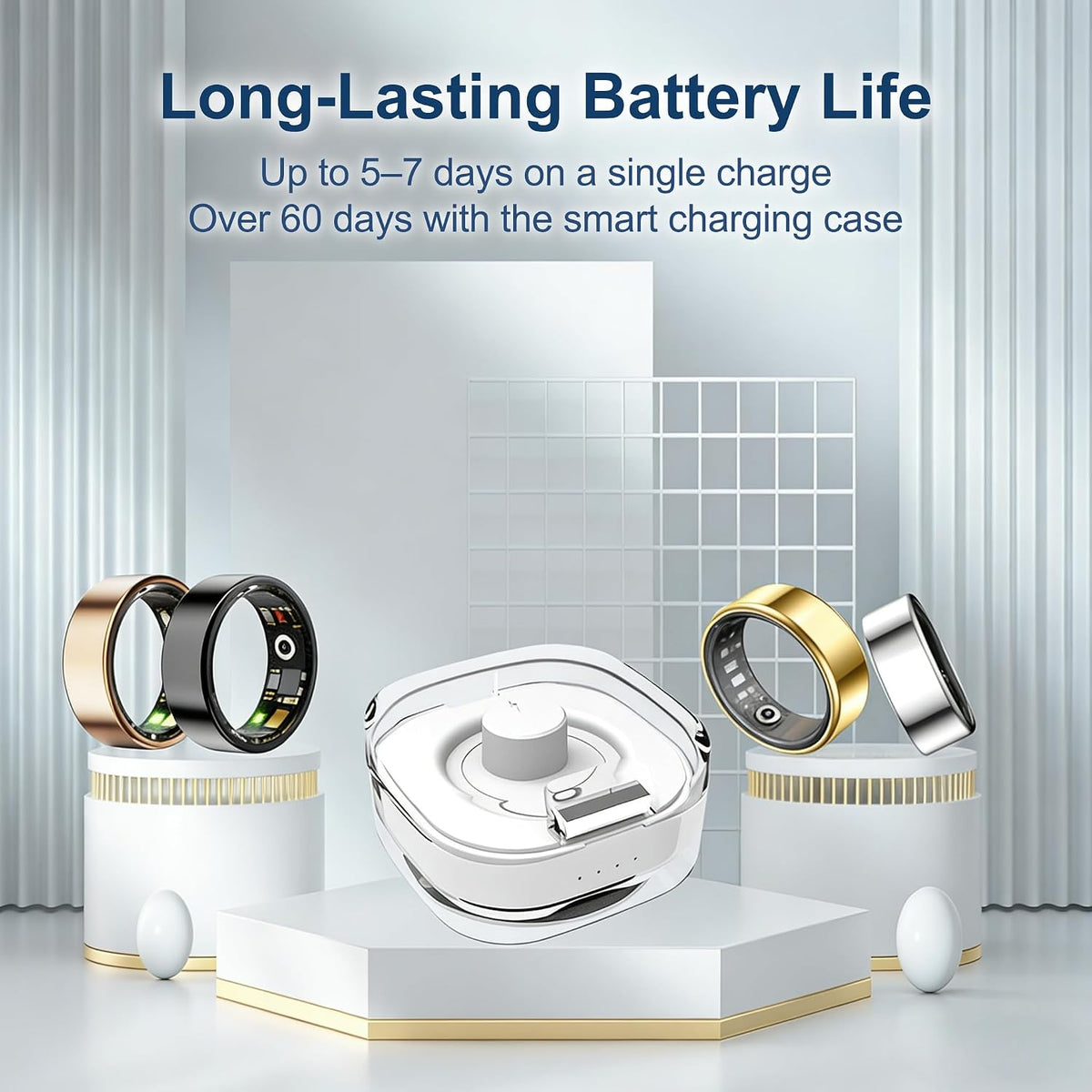 Smart Ring Health & Fitness Tracker for Men & Women (Silver, 10)