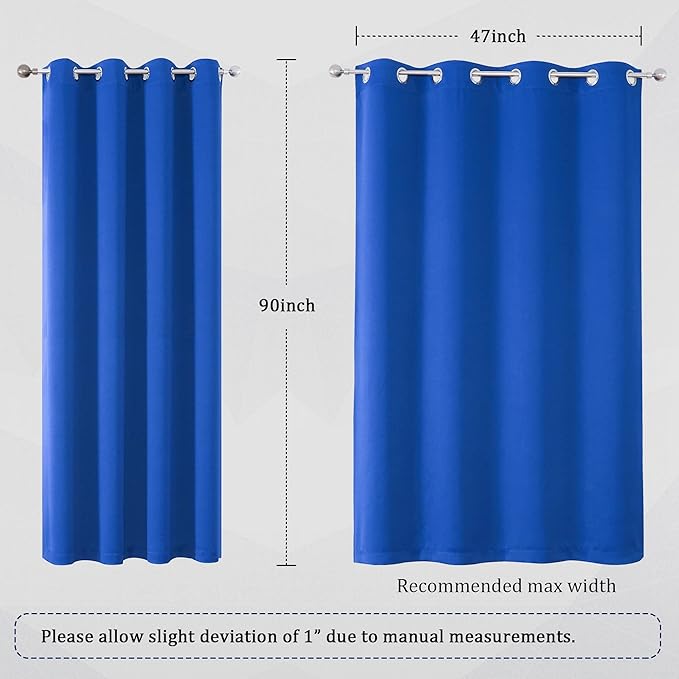 DUALIFE Royal Blue Grommet Room Darkening Curtains 52 x 90 Inches, 2 Panels