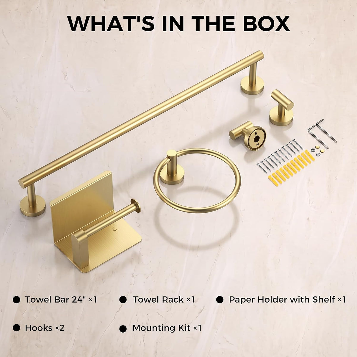 5-Piece 23.6 Inch Brushed Gold Bathroom Hardware Accessories Set