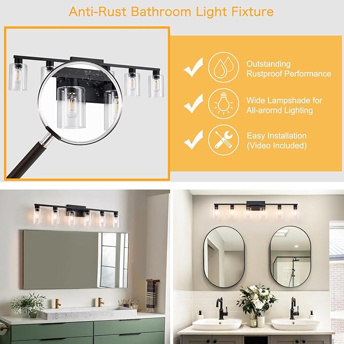 SOPEAS 6-Light Bathroom Vanity Light Black Vanity Lights