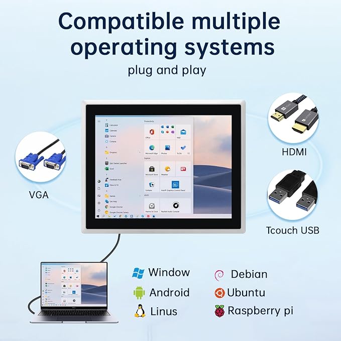 19-Inch Industrial Touch Screen Monitor, Ratio 4:3 Embedded PCAP Touchscreen