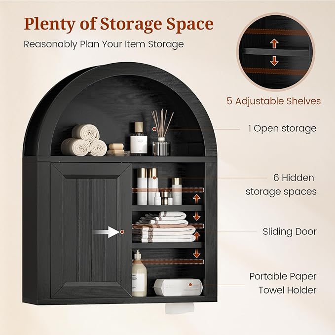 Arched Bathroom Wall Cabinet, 23.6 x 30.3'' Over The Toilet Cabinet