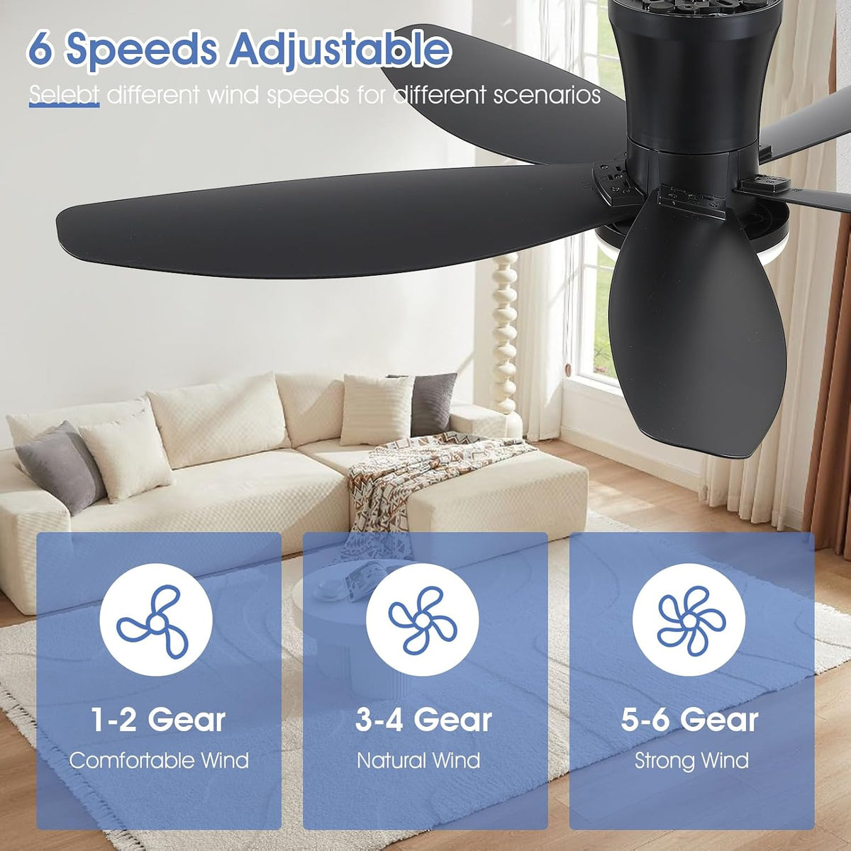 Surtime 42" Ceiling Fans with Lights-Low Profile Ceiling Fan with Light ...