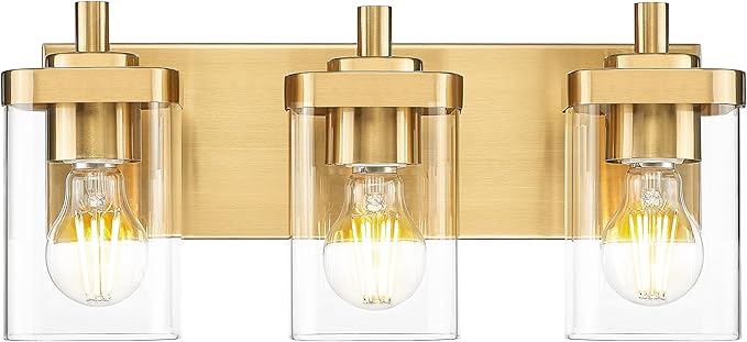METWET Bathroom Light Fixtures Over Mirror, 3-Light Brushed Gold Vanity Light
