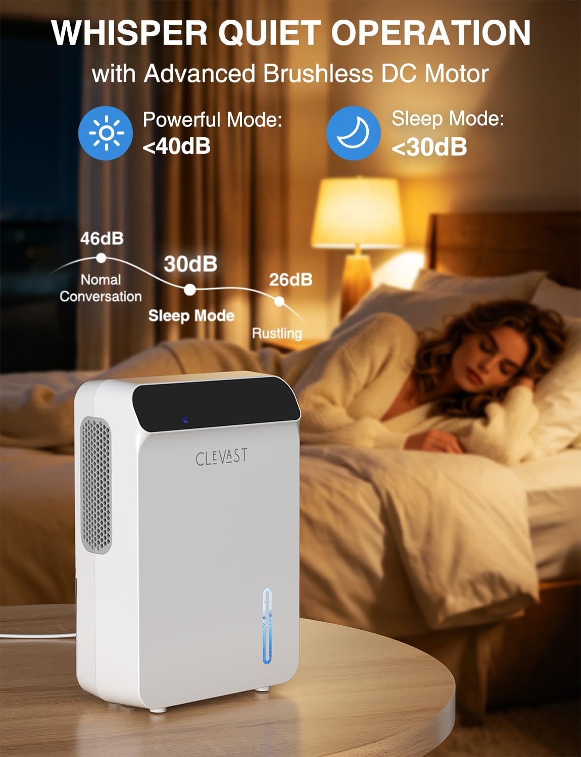 Dehumidifier for Bedroom, Bathroom, with Drain Hose, Quiet, Up to 500 Sq.ft