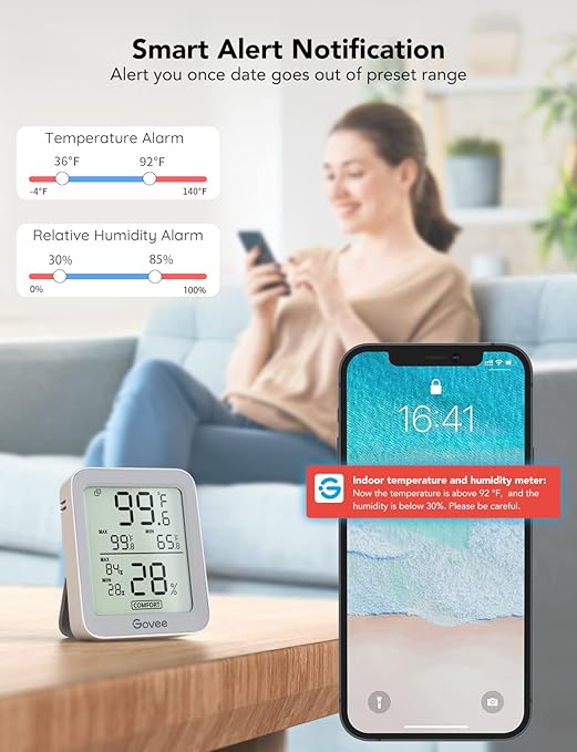 Govee Indoor Hygrometer Thermometer 3 Pack, Notification Alert