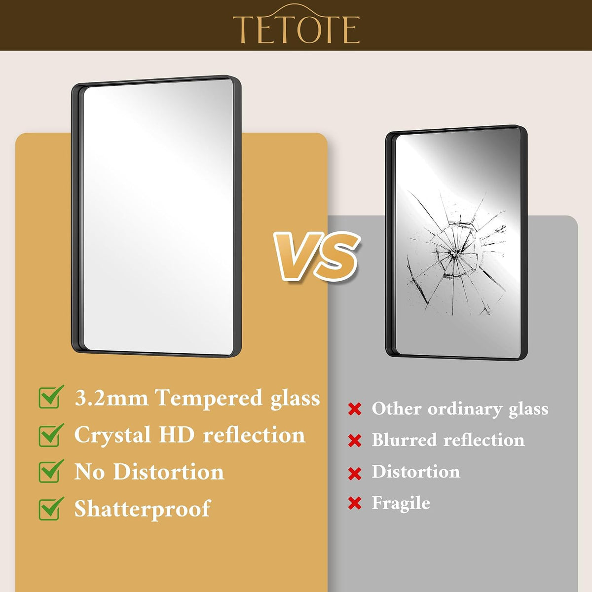 42 x 36 Black Bathroom Mirror Matte Black Metal Framed Vanity Mirror, Tempere...