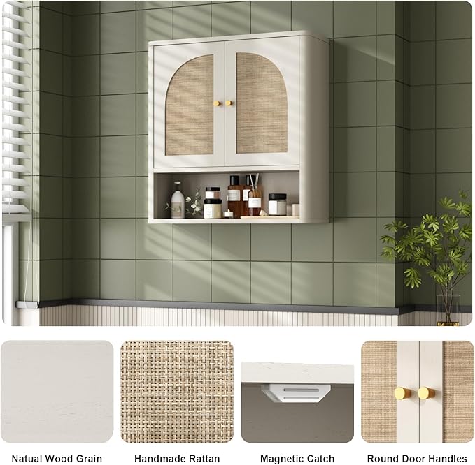 RUSTOWN Rattan Bathroom Wall Cabinet, Over The Toilet Storage Cabinets