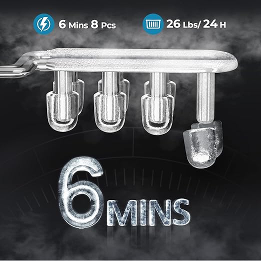 Countertop Ice Maker, 26 lbs/Day ice Production, 2 Sizes, 8 ice Cubes in 6