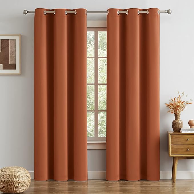 DUALIFE Rust Red Curtain Panels 96 Inch Length Solid Blackout Curtains Burnt