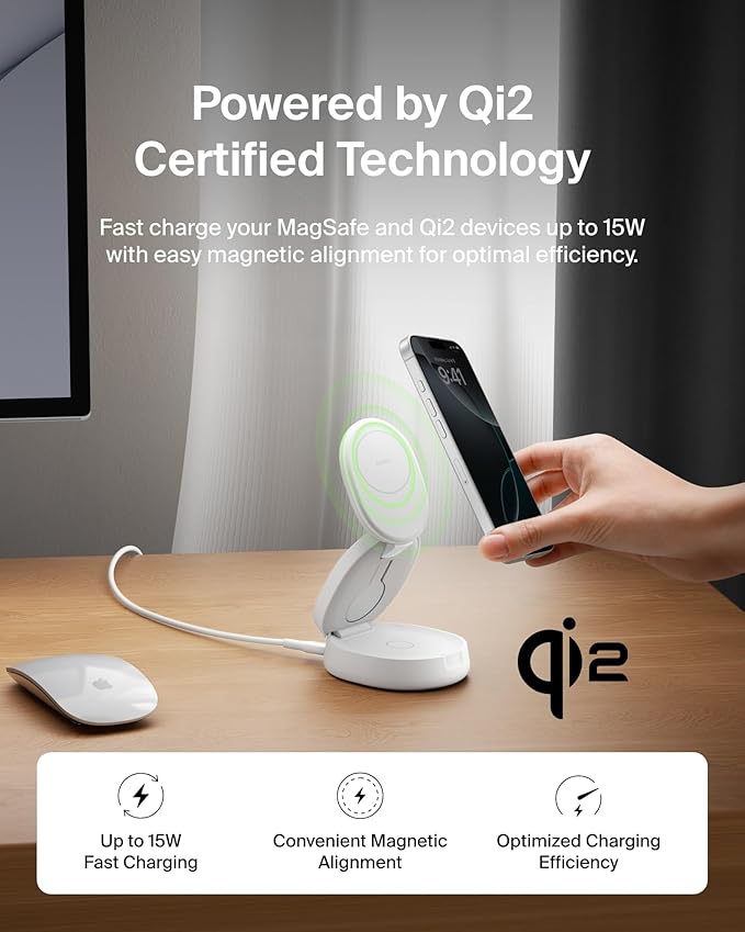 Belkin MagSafe Charger Compatible, 3-in-1 Qi2 15W Wireless Charging Station