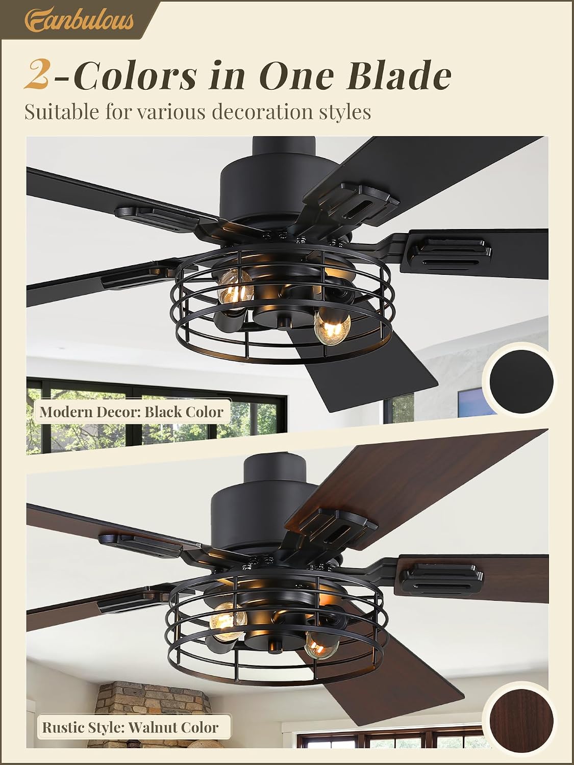Fanbulous 42" Farmhouse Industrial Ceiling Fan with Light & Remote, ...