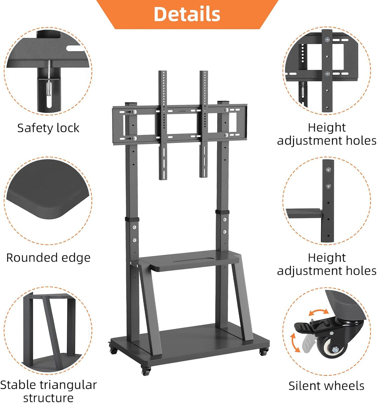 unho Tall Mobile TV Stand: Floor TV Mount Stand Height Adjustable