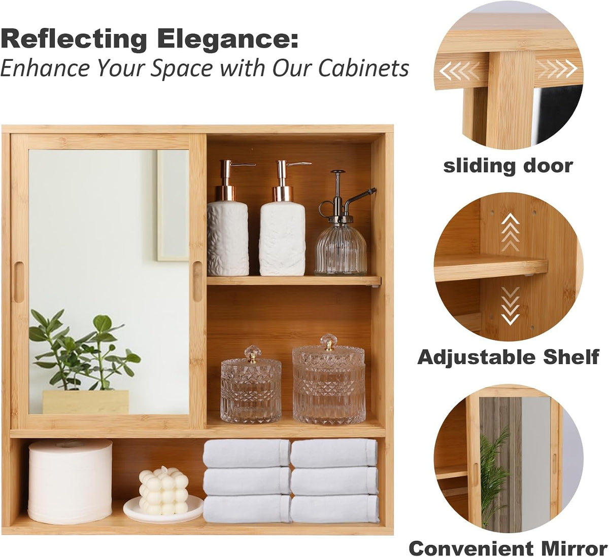 ZYBT Bamboo Bathroom Cabinet,Mirrored Medicine Cabinets,Bathroom Cabinet Wall...