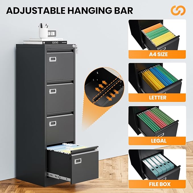 4 Drawer File Cabinet with Lock, Metal File Cabinets
