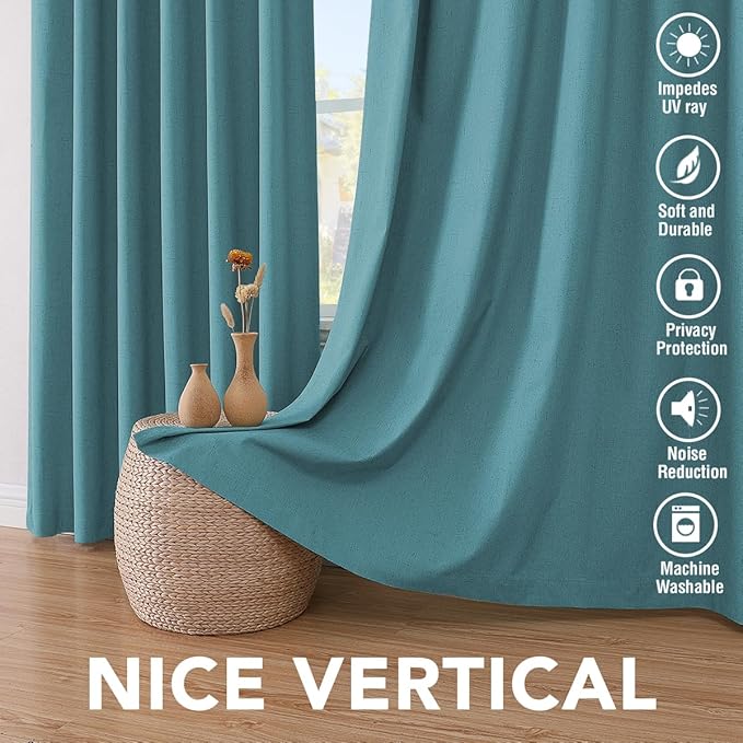 H.VERSAILTEX Linen Blackout Curtains 96 Inches Long 100% Absolutely Blackout