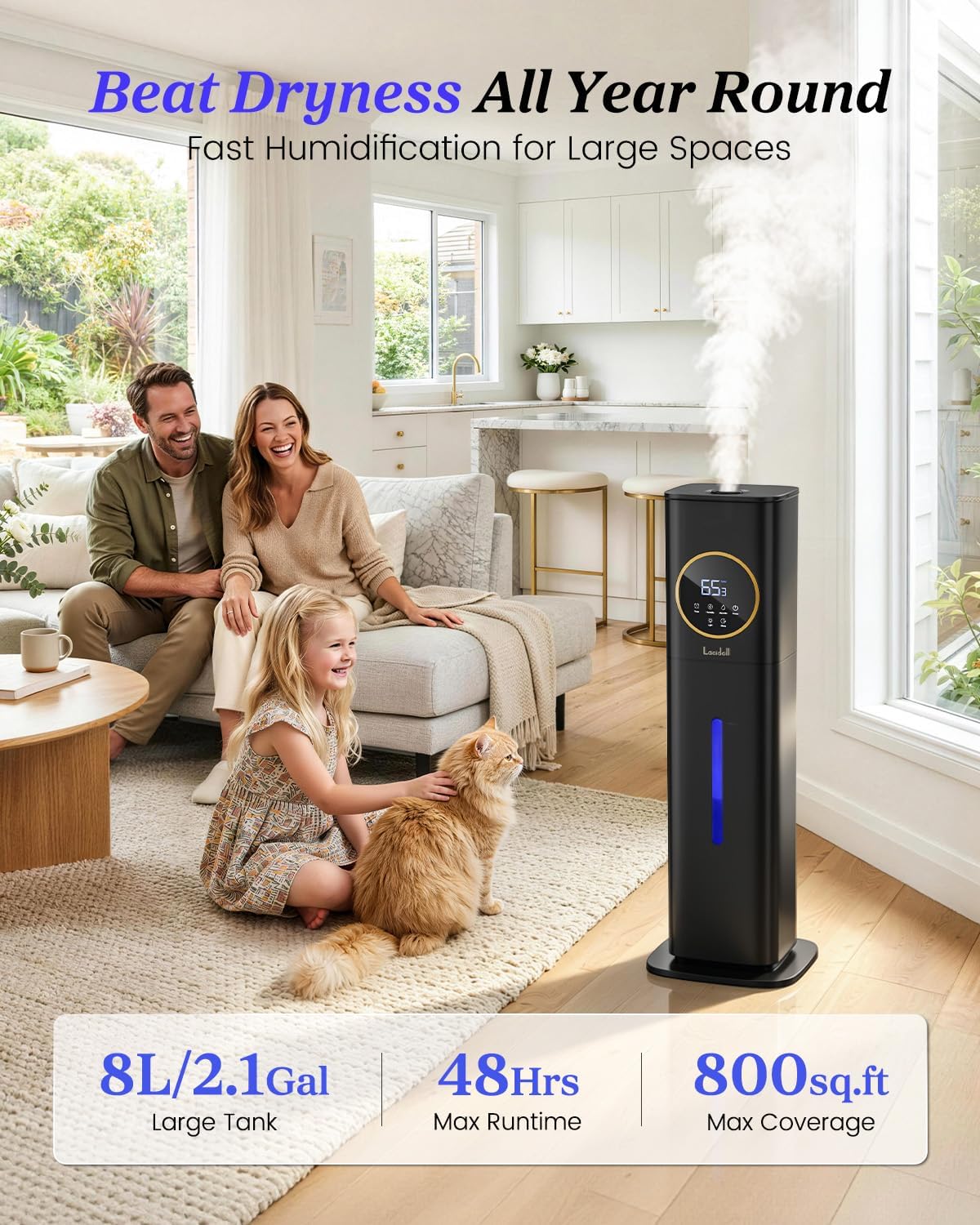 Lacidoll 8L Large Humidifier for Bedroom Large Room Home 800 sq ft, Black