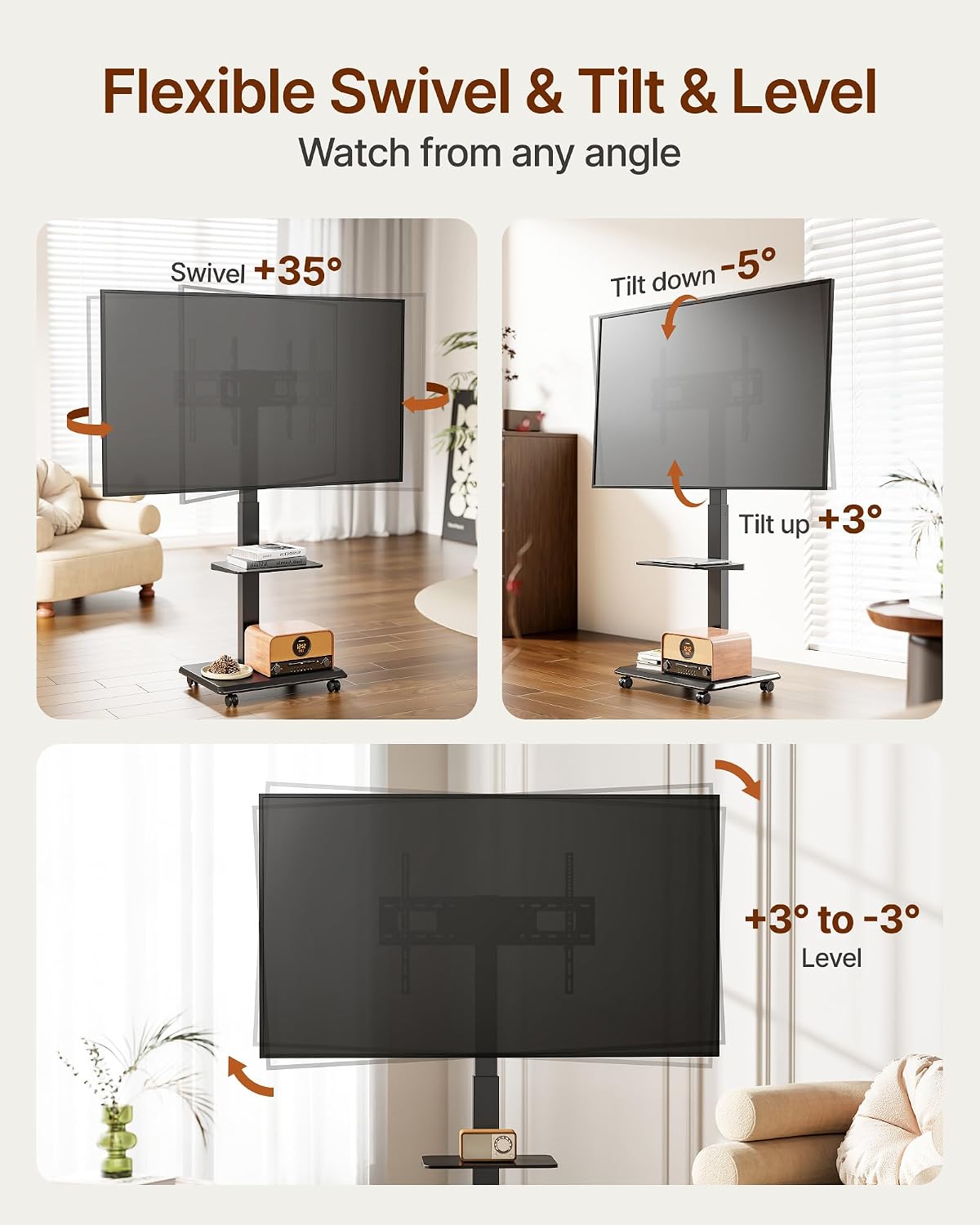 Steel Base Rolling TV Stand with Power Outlet for 32-75 inch TVs,BL