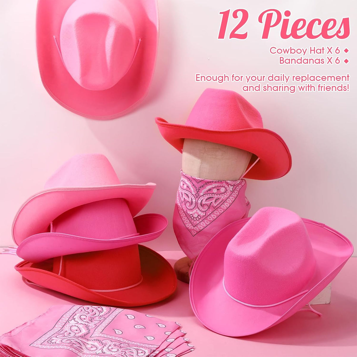 Coume 12 Pcs Adutls Cowboy Hats with Bandanas