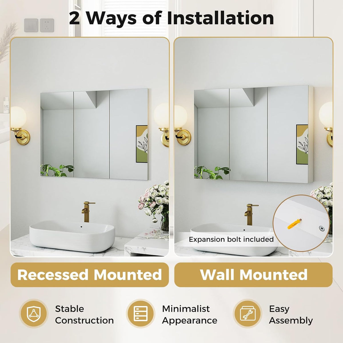 Large Bathroom Mirror Cabinet, Wall Mounted Medicine Cabinet