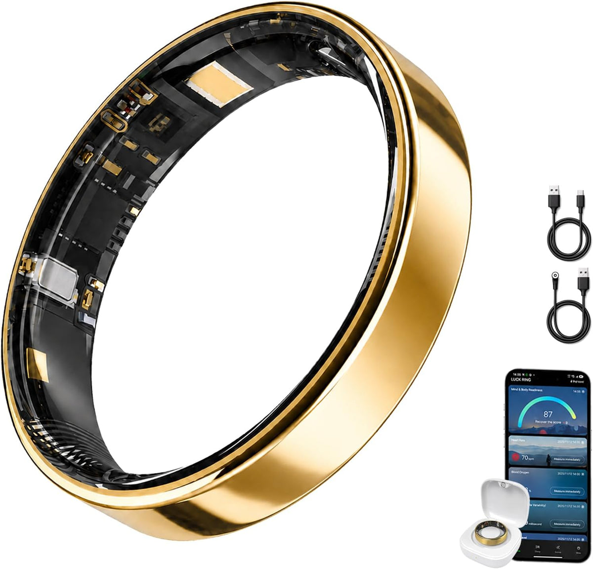 Slim Ultra Thin Smart Ring, Health & Sleep Tracker, Gold 12