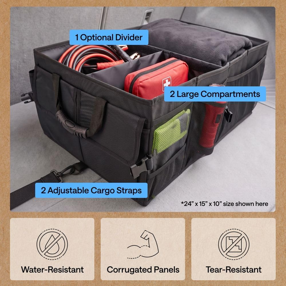 GORILLA GRIP Trunk Organizer for SUV and Cars, Extra Large Capacity, Black